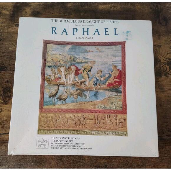 THE MIRACULOUS DRAUGHT OF FISHES TAPESTRY AFTER A CARTOON BY RAPHAEL PUZZLE VTG - Picture 1 of 6